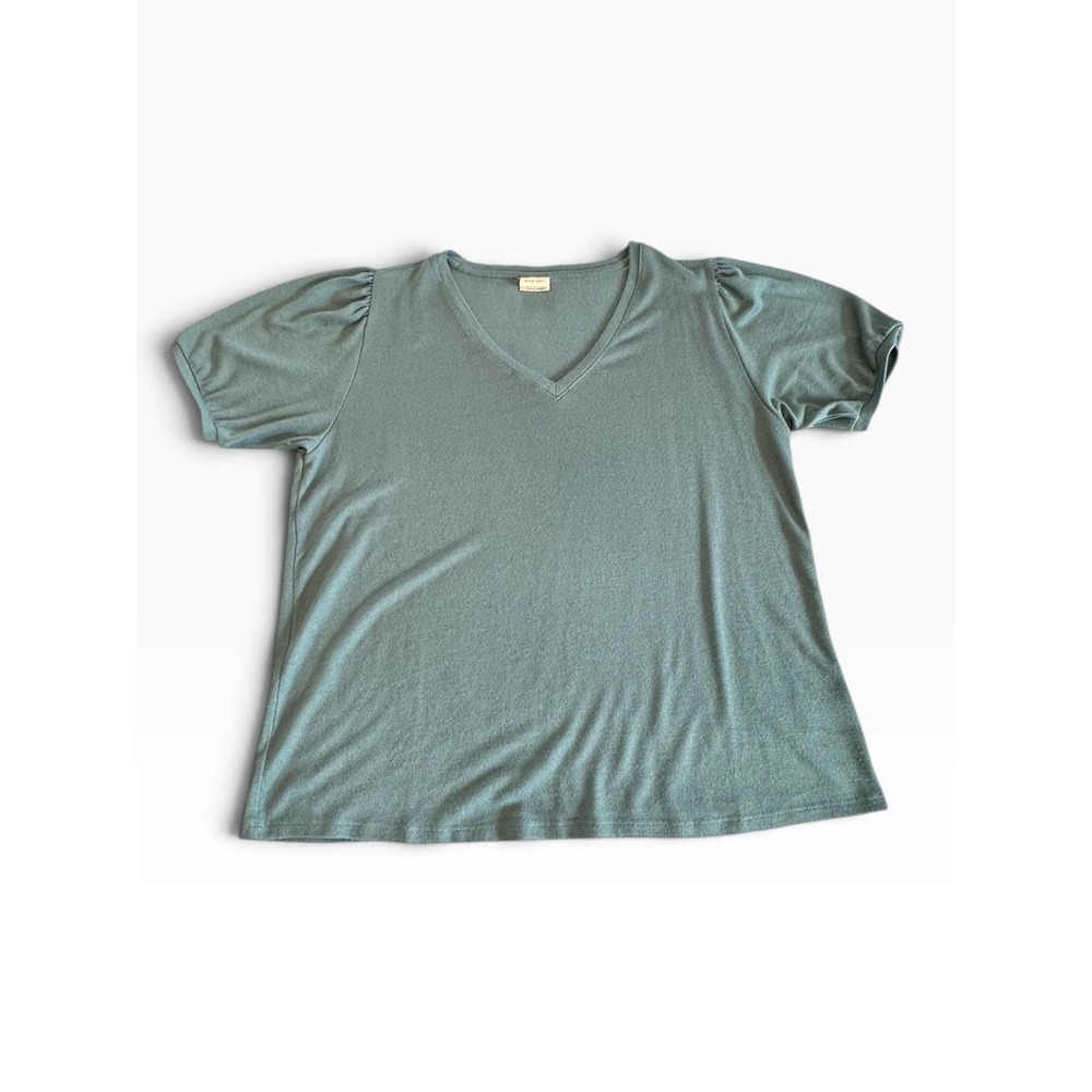 Mod Ref V-Neck Puff Sleeve Top Womens XXL Dusty Blue Relaxed Knit